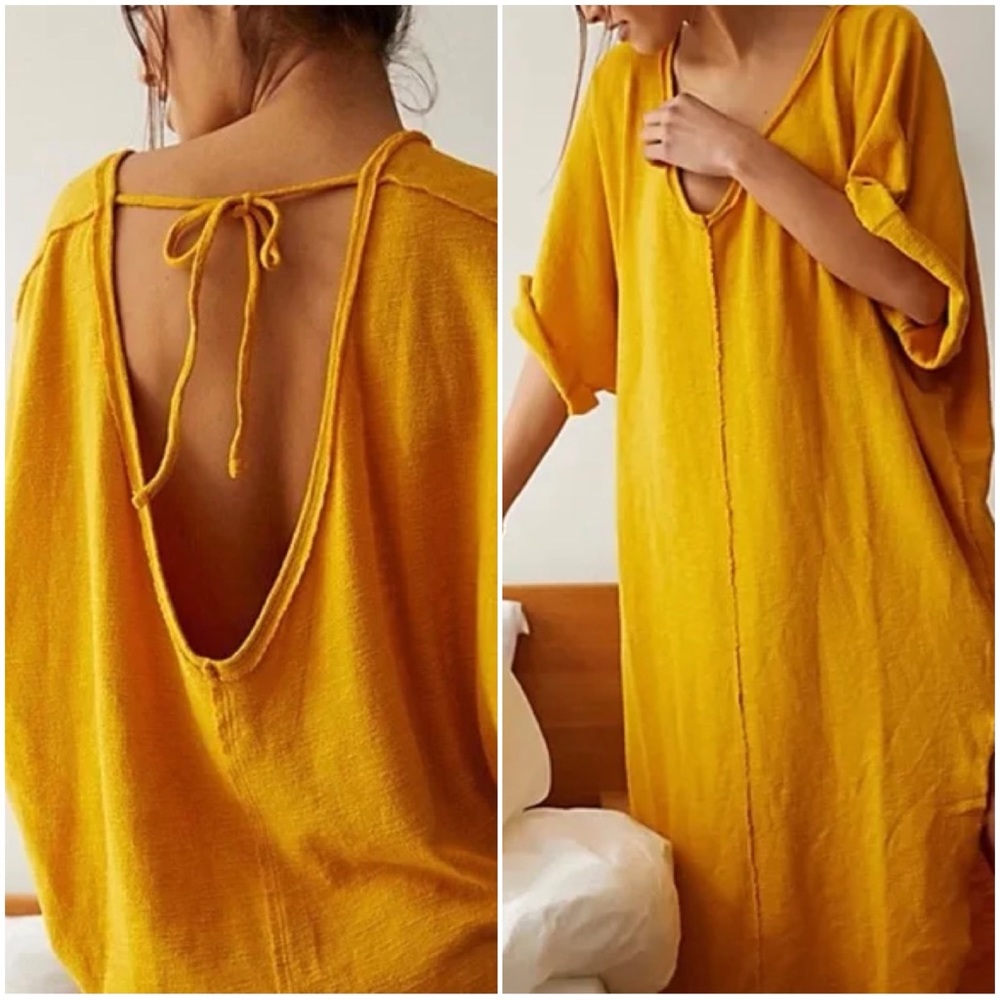 Free People Mustard Yellow Oversized V-Neck Tie-Back Robe
